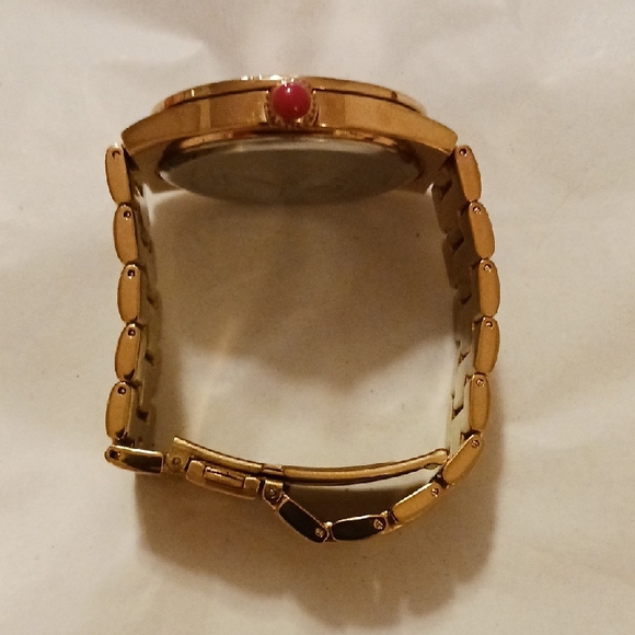 Betsey Johnson Gold Watch with Pink Heart Design - Picture 5 of 8